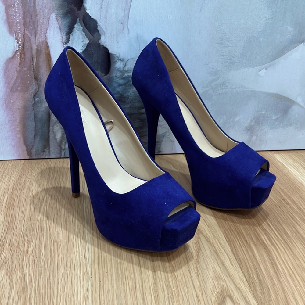 Zara open toe blue suede stilettos